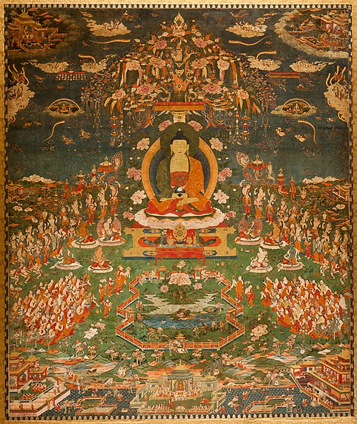 File:'Amitabha in Sukhavati Paradise', Tibetan, circa 1700, San Antonio Museum of Art.jpg