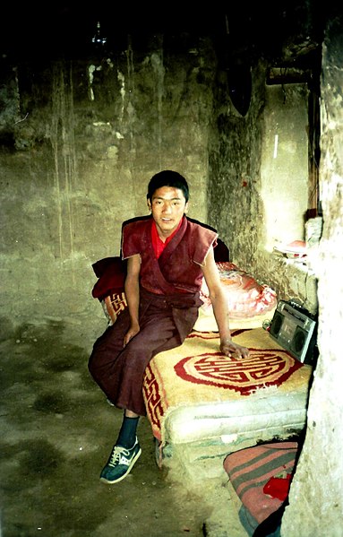 File:Young monk in meditation cell, Yerpa, Tibet. 1993.jpg