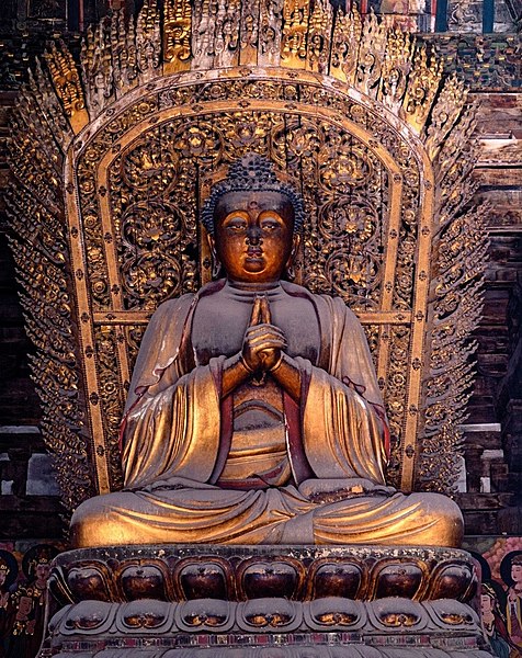 File:Jin Dynasty Vairocana (大日如来, Dàrì Rúlái; 毘盧遮那佛, Pílúzhēnà Fó), one of Five Tathagathas (五方佛 Wǔfāngfó) or Five Wisdom Buddhas (五智如来 Wǔzhì Rúlái) at Shanhua Temple (善化寺), Shanxi, China.jpg