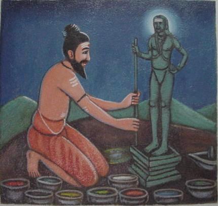 Bhogar worshipping Lord Dandāyudhapāni